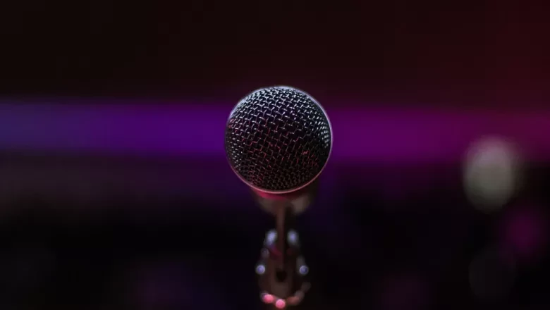 Close-up of a microphone against a dark background, representing expert-led presentations or events.